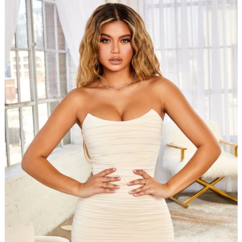 Oh Polly FOREVER YOURS RUCHED BODYCON BANDEAU MIDI